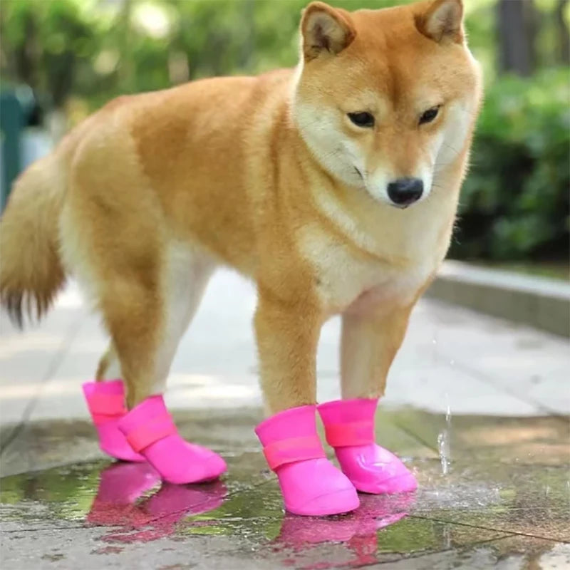 4Pcs Pet WaterProof Rainshoe Anti-slip Rubber Boot For Dogs Cats