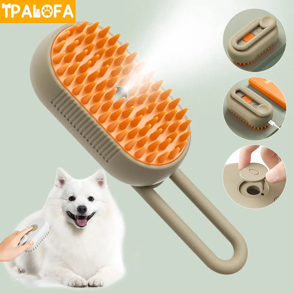 Brush Electric Spray Pet Steam Brush Soft Silicone Hair Removal